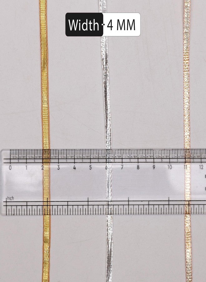 EmbroideryMaterial Laces and Borders Material Gota Patti Lace for Saree Border, Dresses, Dupatta, Blouse, Kurta, Embroidery & Sewing (Combo of Rose Gold, Gold and Silver, 4MM Thick, 100 Meters) - Image 2
